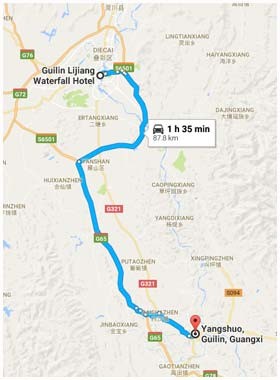 mapa de Yangshuo a Guilin